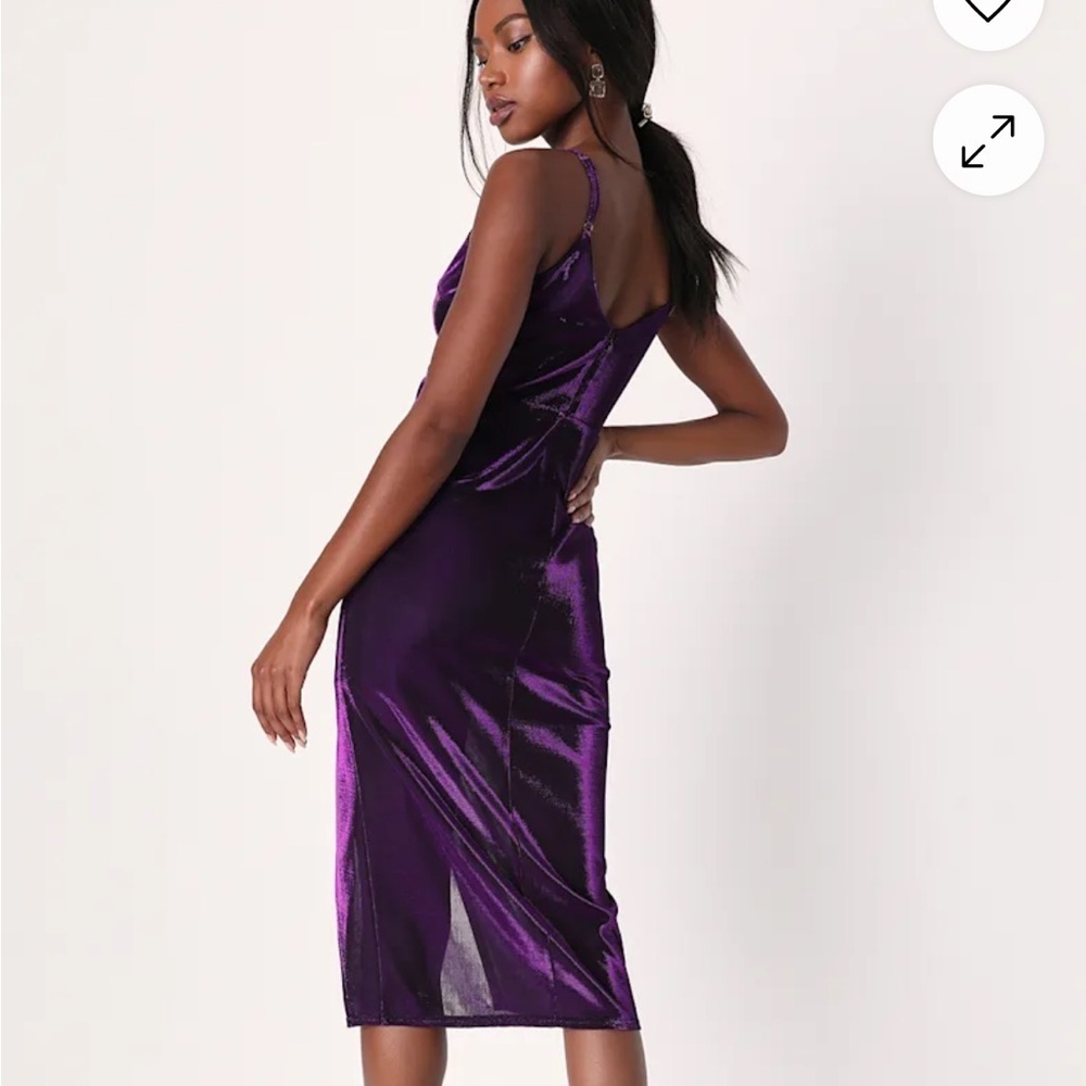 Lulu's Gotta Shine Deep Purple Velour Midi Dress - Picture 3 of 14
